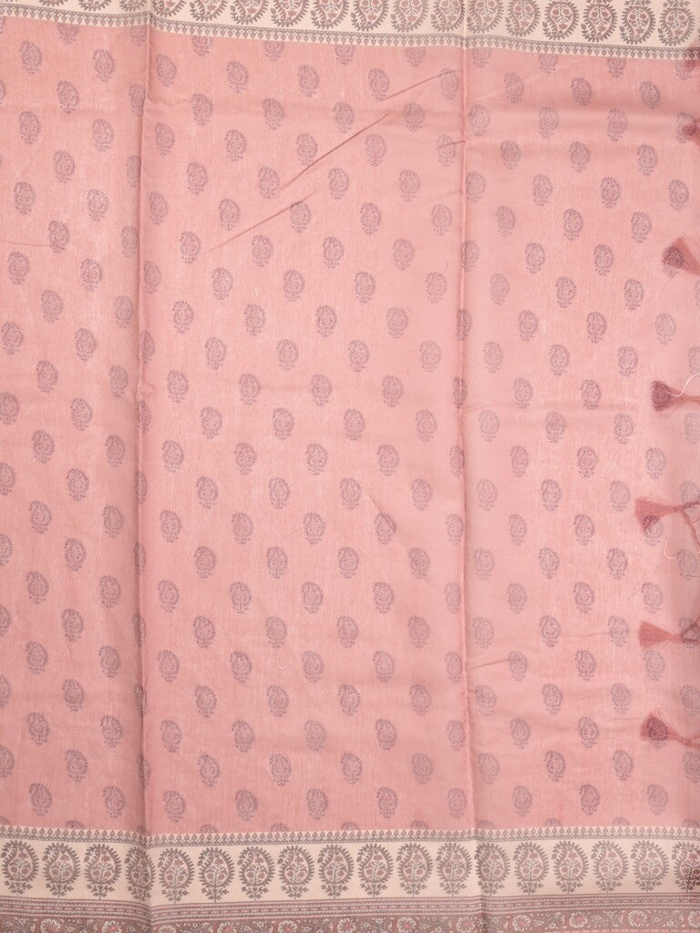 Chanderi fancy saree light pink color allover prints, embroidery & printed border with printed pallu and printed blouse