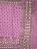 Chanderi fancy saree lavender color allover prints, embroidery & printed border with printed pallu and printed blouse