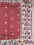 Tussar fancy saree maroon color allover prints & printed border with contrast pallu and printed blouse