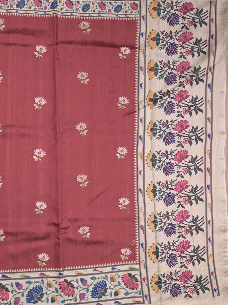 Tussar fancy saree maroon color allover prints & printed border with contrast pallu and printed blouse