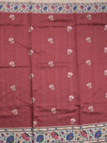Tussar fancy saree maroon color allover prints & printed border with contrast pallu and printed blouse