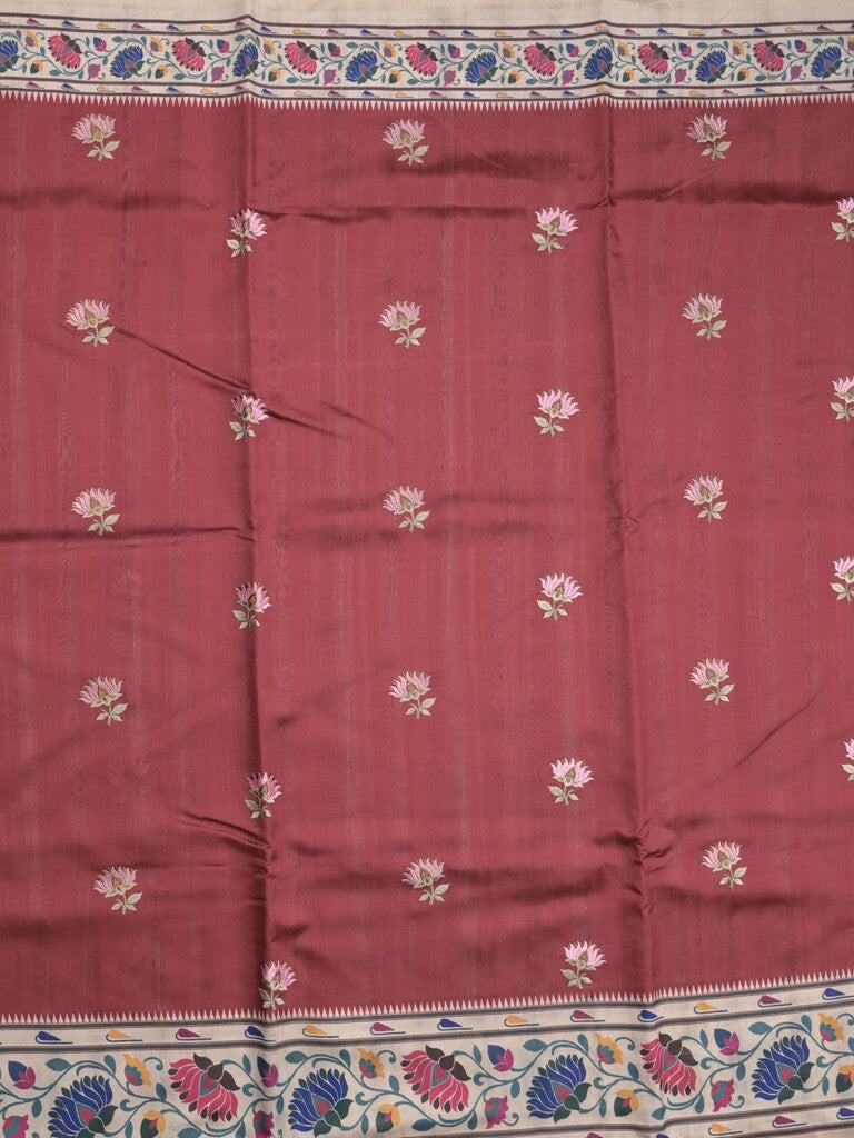 Tussar fancy saree maroon color allover prints & printed border with contrast pallu and printed blouse