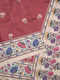 Tussar fancy saree maroon color allover prints & printed border with contrast pallu and printed blouse