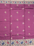 Tussar fancy saree purple color allover prints & printed border with contrast pallu and printed blouse