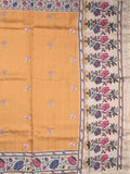Tussar fancy saree golden yellow color allover prints & printed border with contrast pallu and printed blouse