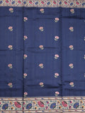 Tussar fancy saree navy blue color allover prints & printed border with contrast pallu and printed blouse