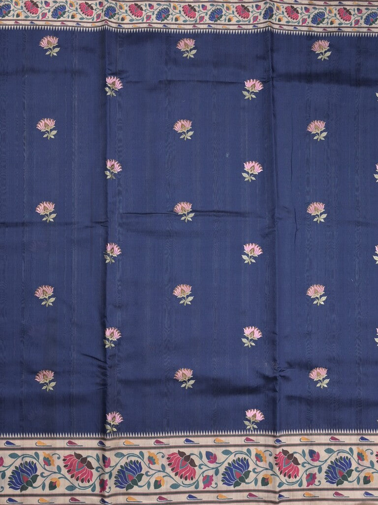 Tussar fancy saree navy blue color allover prints & printed border with contrast pallu and printed blouse