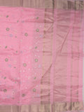 Chanderi fancy saree light pink color allover embroidery & zari border with short zari pallu and attached plain blouse