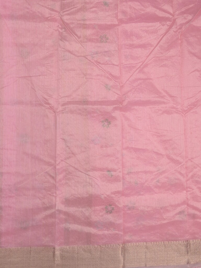 Chanderi fancy saree light pink color allover embroidery & zari border with short zari pallu and attached plain blouse