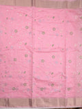 Chanderi fancy saree light pink color allover embroidery & zari border with short zari pallu and attached plain blouse