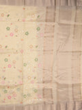 Chanderi fancy saree pastel yellow color allover embroidery & zari border with short zari pallu and attached plain blouse