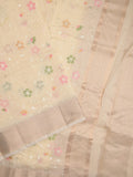Chanderi fancy saree pastel yellow color allover embroidery & zari border with short zari pallu and attached plain blouse