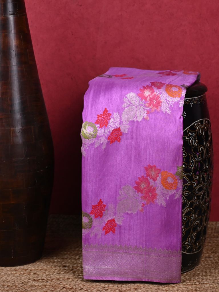 Matka kadhi fancy saree lavender color allover zari weaves & zari border with rich pallu and plain blouse