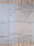 Chanderi fancy saree pastel blue color allover embroidery & zari border with short zari pallu and attached plain blouse