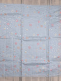 Chanderi fancy saree pastel blue color allover embroidery & zari border with short zari pallu and attached plain blouse