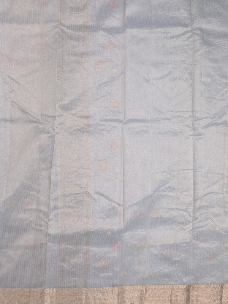 Chanderi fancy saree pastel blue color allover embroidery & zari border with short zari pallu and attached plain blouse