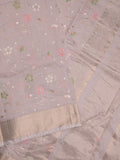 Chanderi fancy saree pastel light purple color allover embroidery & zari border with short zari pallu and attached plain blouse