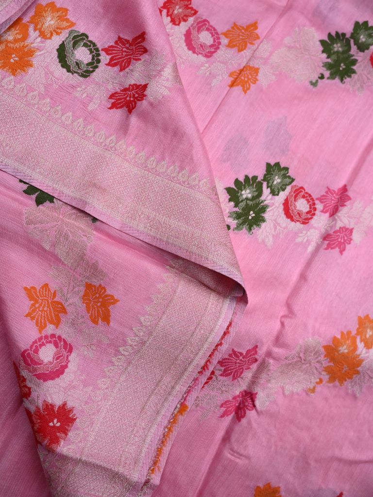 Matka kadhi fancy saree baby pink color allover zari weaves & zari border with rich pallu and plain blouse