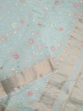 Chanderi fancy saree light blue color allover embroidery & zari border with short zari pallu and attached plain blouse