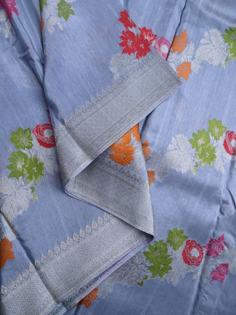 Matka kadhi fancy saree grey color allover zari weaves & zari border with rich pallu and plain blouse