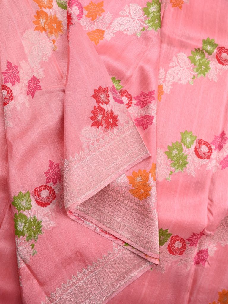 Matka kadhi fancy saree peach color allover zari weaves & zari border with rich pallu and plain blouse