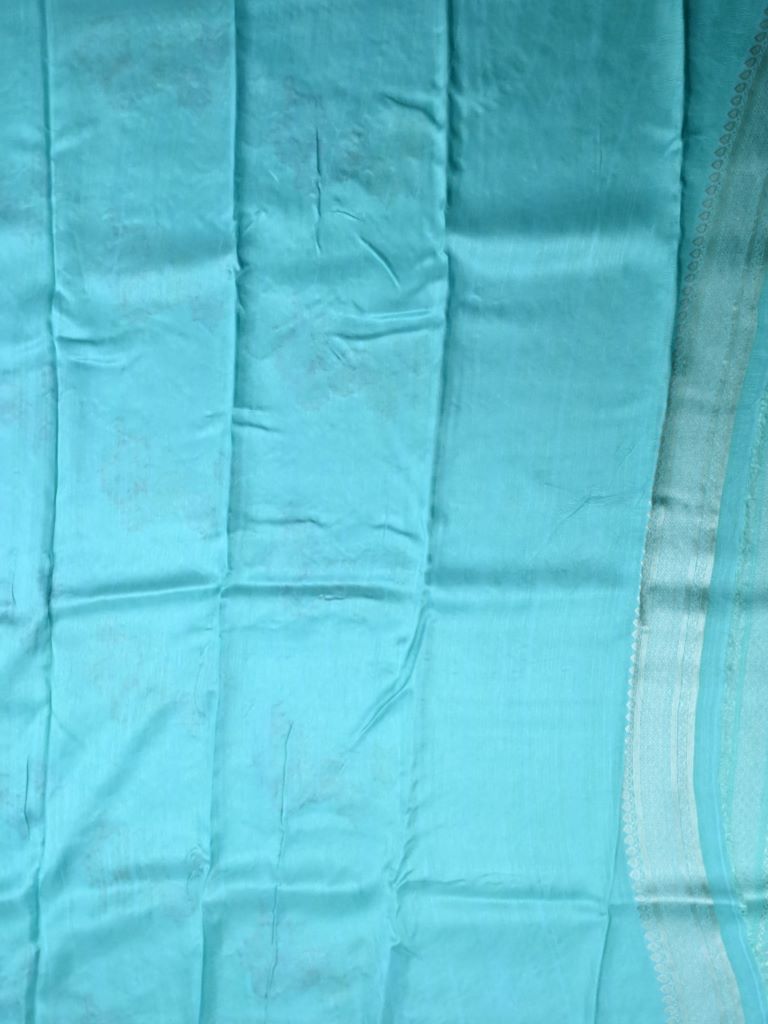 Matka kadhi fancy saree sky blue color allover zari weaves & zari border with rich pallu and plain blouse