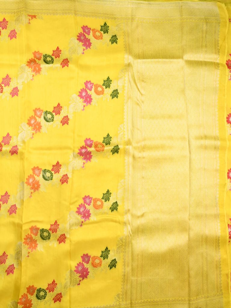 Matka kadhi fancy saree lemon yellow color allover zari weaves & zari border with rich pallu and plain blouse