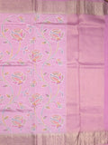 Dupion pattu saree light purple color allover weaves & zari border with short zari pallu and attached plain blouse