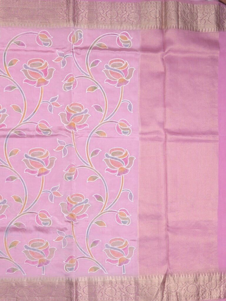Dupion pattu saree light purple color allover weaves & zari border with short zari pallu and attached plain blouse