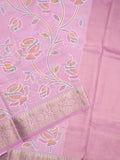 Dupion pattu saree light purple color allover weaves & zari border with short zari pallu and attached plain blouse