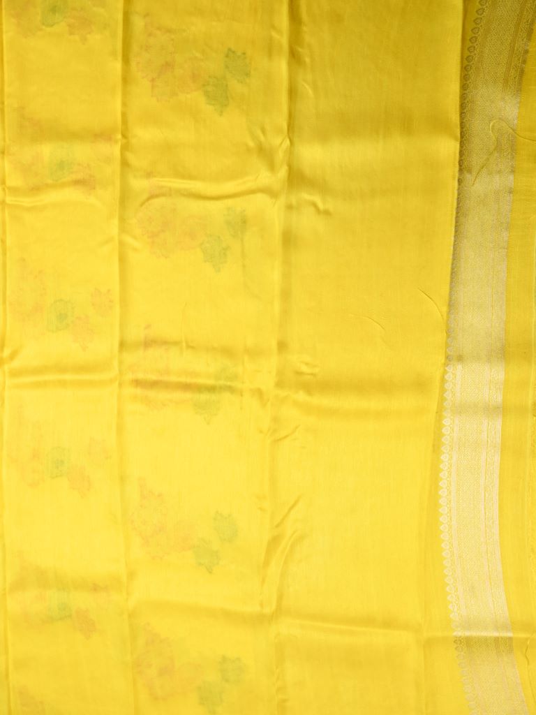 Matka kadhi fancy saree lemon yellow color allover zari weaves & zari border with rich pallu and plain blouse