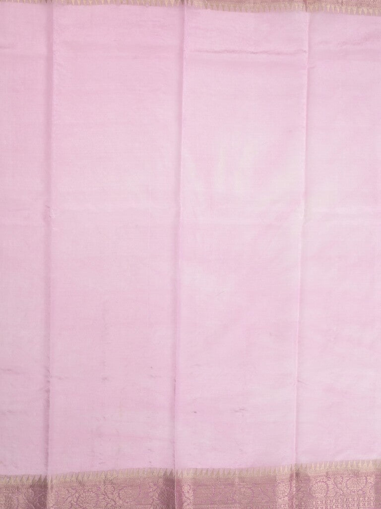 Dupion pattu saree light purple color allover weaves & zari border with short zari pallu and attached plain blouse