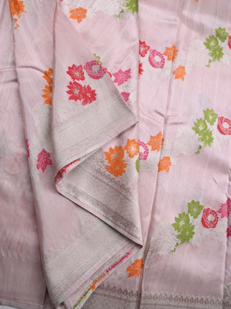 Matka kadhi fancy saree pastel pink color allover zari weaves & zari border with rich pallu and plain blouse