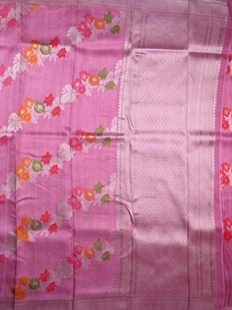 Matka kadhi fancy saree rose pink color allover zari weaves & zari border with rich pallu and plain blouse