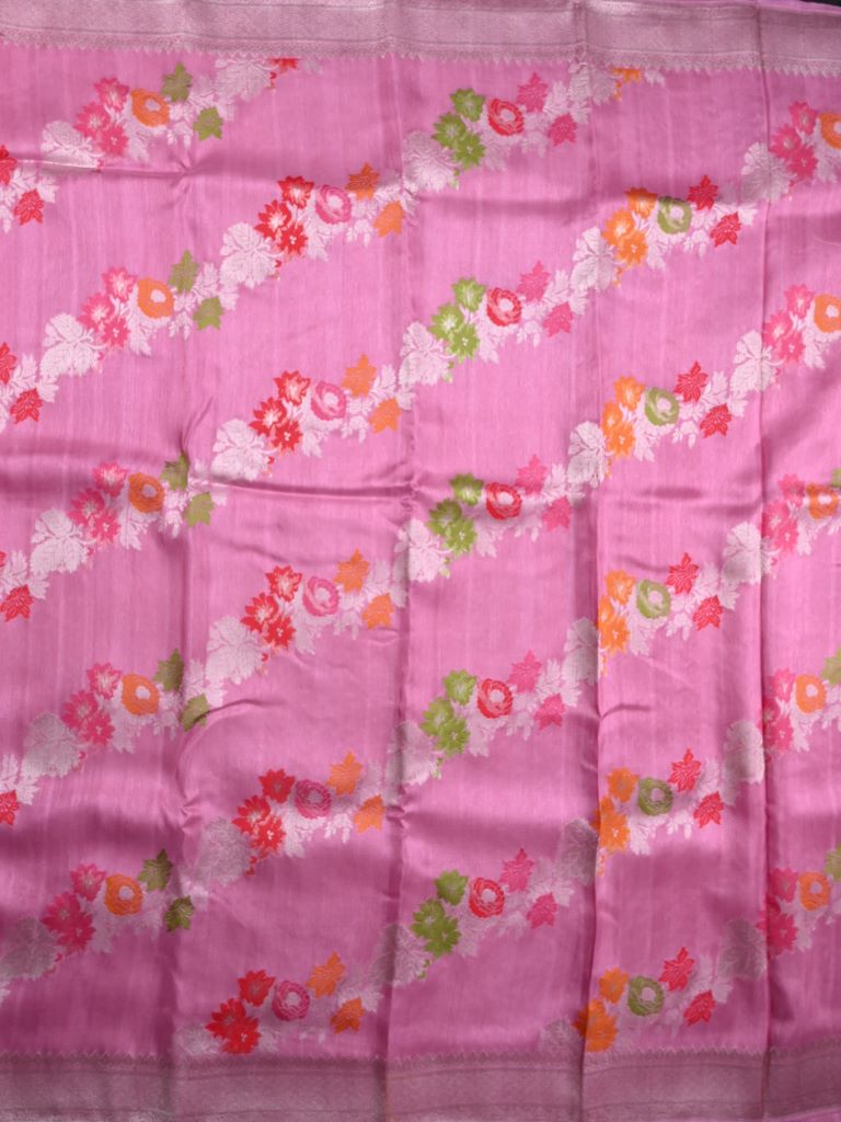 Matka kadhi fancy saree rose pink color allover zari weaves & zari border with rich pallu and plain blouse