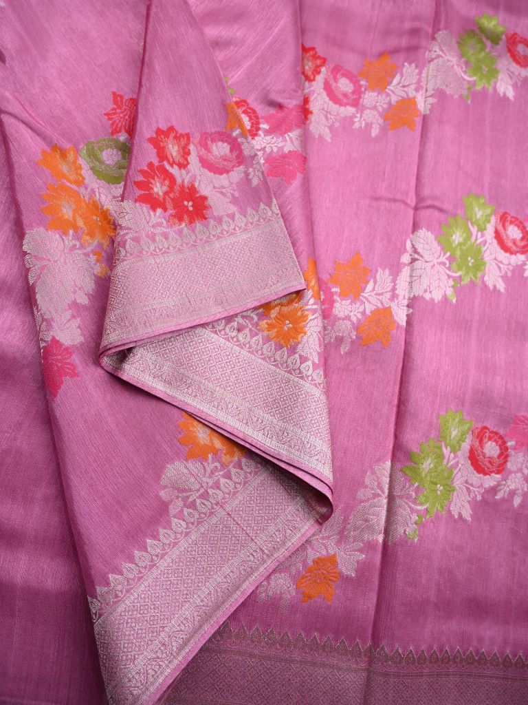 Matka kadhi fancy saree rose pink color allover zari weaves & zari border with rich pallu and plain blouse
