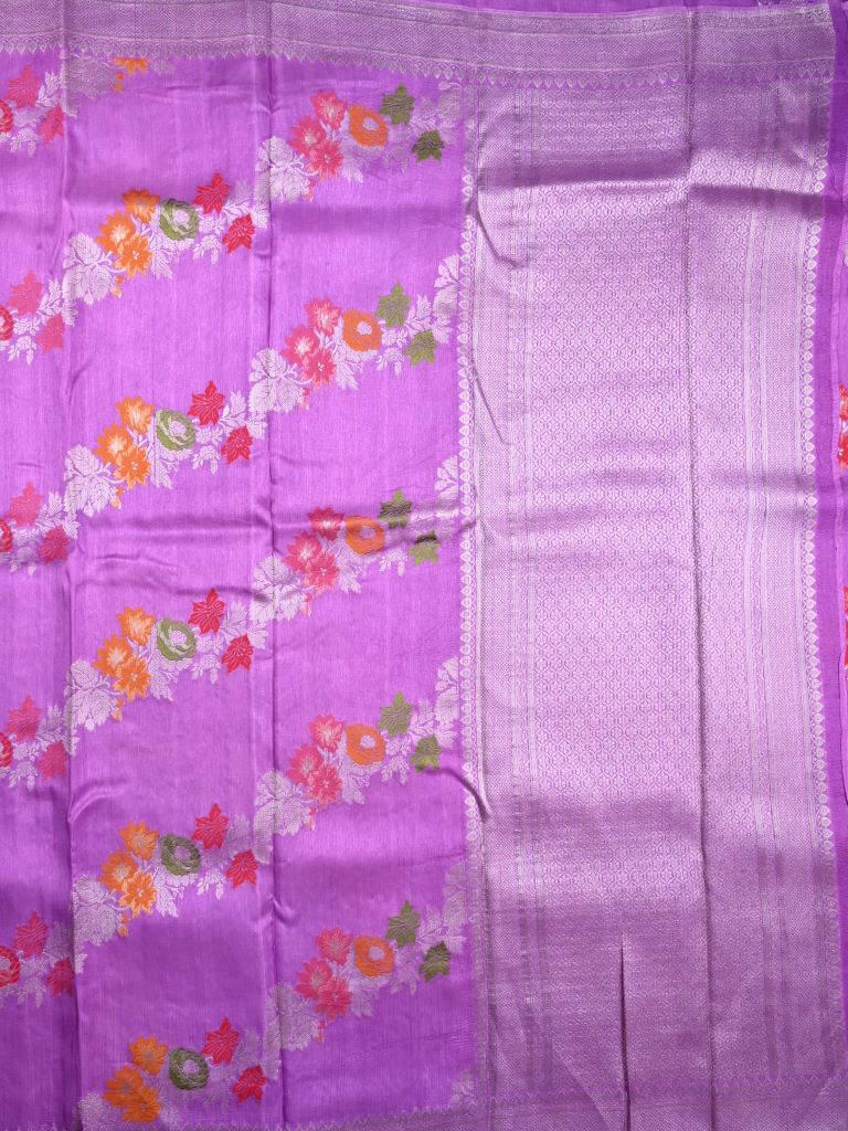 Matka kadhi fancy saree lavender color allover zari weaves & zari border with rich pallu and plain blouse