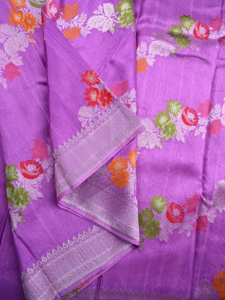 Matka kadhi fancy saree lavender color allover zari weaves & zari border with rich pallu and plain blouse