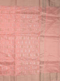 Chanderi fancy saree baby pink color allover embroidery & zari border with short zari pallu and attached plain blouse
