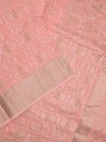 Chanderi fancy saree baby pink color allover embroidery & zari border with short zari pallu and attached plain blouse