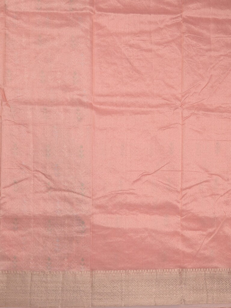 Chanderi fancy saree baby pink color allover embroidery & zari border with short zari pallu and attached plain blouse