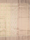 Chanderi fancy saree pastel yellow color allover embroidery & zari border with short zari pallu and attached plain blouse