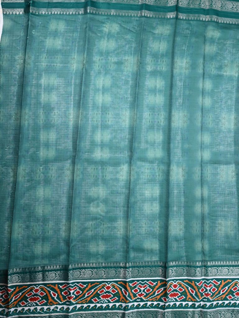 Silk kota fancy saree lux green color allover prints & zari printed border with printed pallu and plain blouse