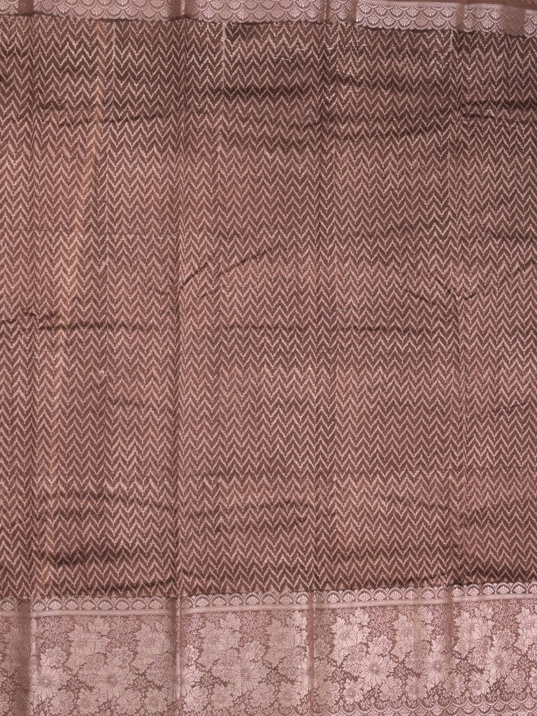 Maheshwari fancy saree brown color allover prints & zari border with zari pallu and attached plain blouse