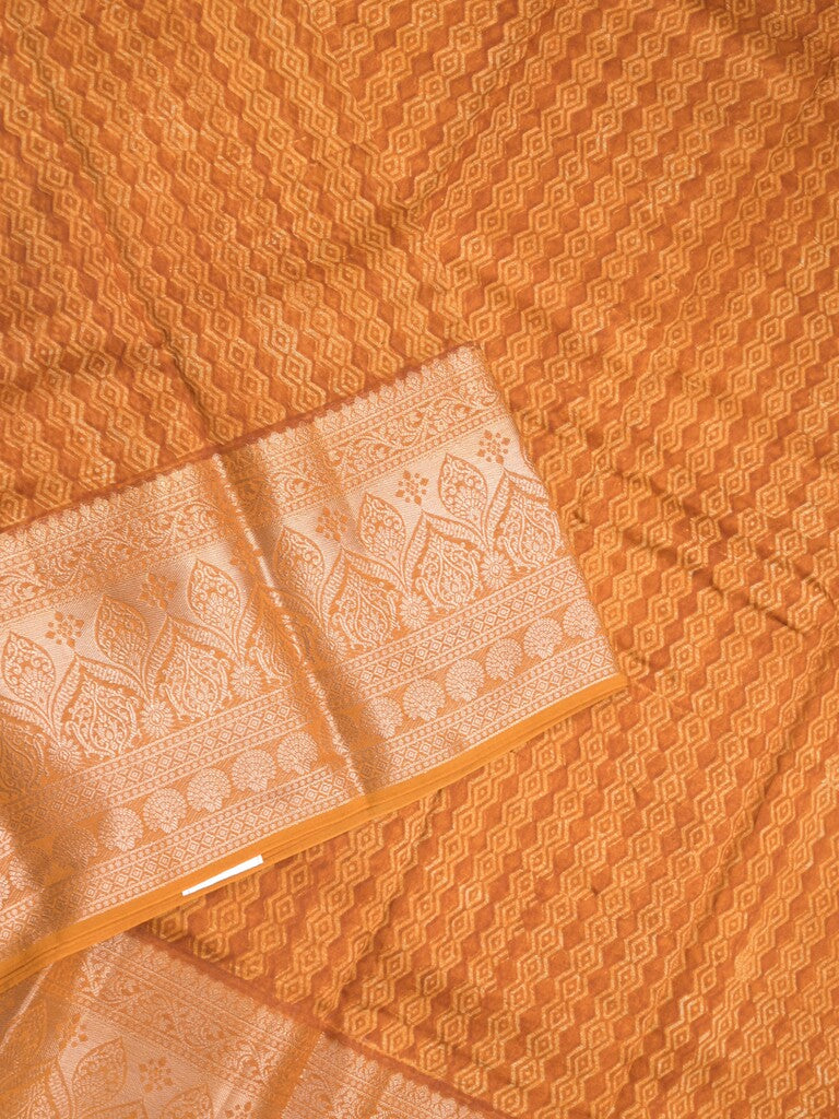 Maheshwari fancy saree golden yellow color allover prints & zari border with zari pallu and attached plain blouse