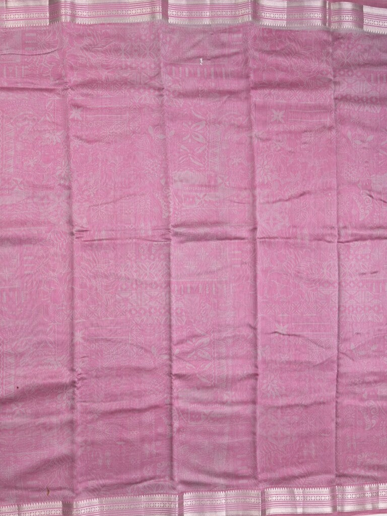 Maheshwari fancy saree light purple color allover prints & zari border with short pallu and attached plain blouse