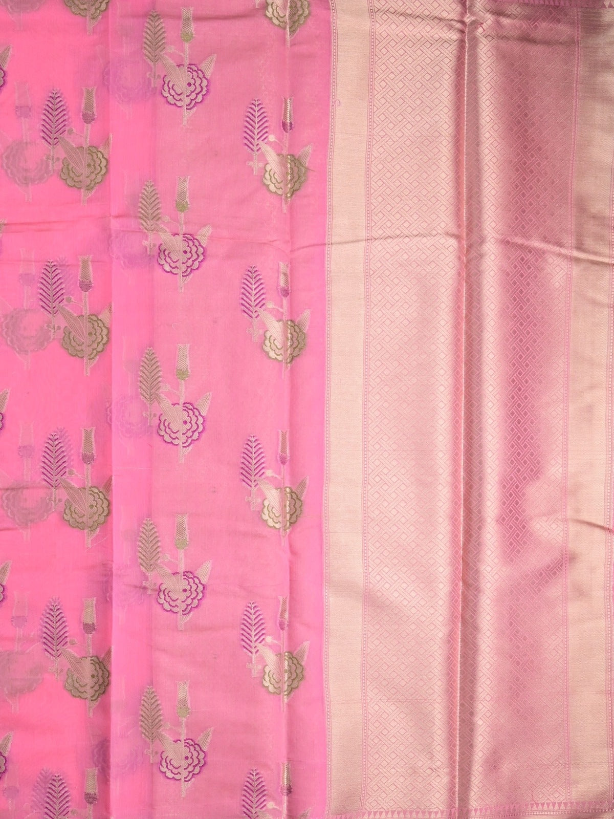 Chanderi fancy saree light pink color allover zari weaves & zari border with brocade pallu and brocade blouse