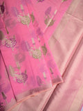 Chanderi fancy saree light pink color allover zari weaves & zari border with brocade pallu and brocade blouse