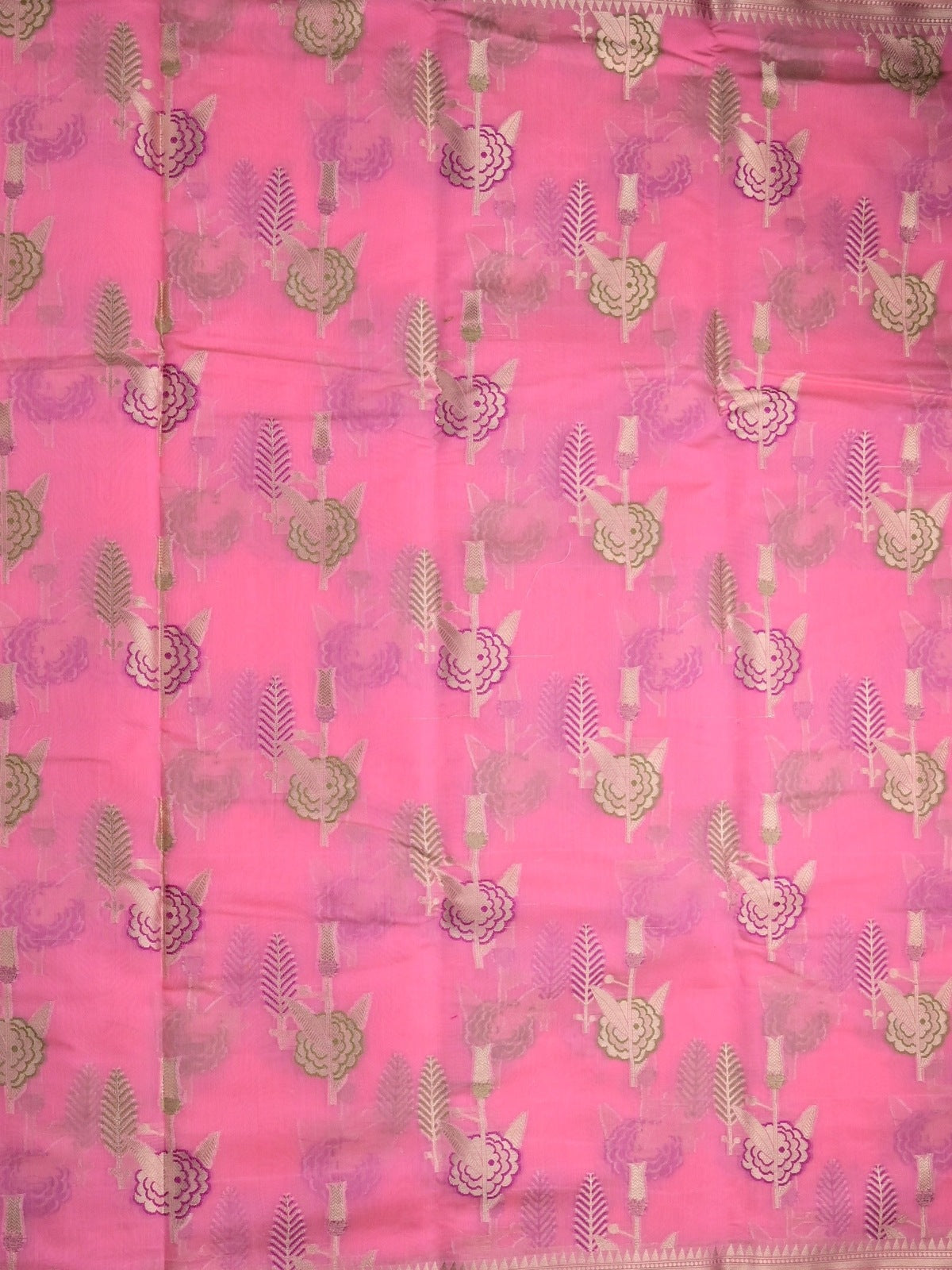 Chanderi fancy saree light pink color allover zari weaves & zari border with brocade pallu and brocade blouse