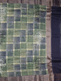 Maheshwari fancy saree green and blue color allover prints & zari border with short pallu and attached plain blouse